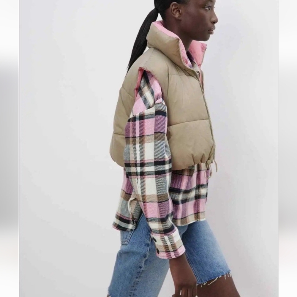 Zara Shacket Womens Size Small Pink Plaid Check Overshirt Oversized Long Sleeve - Picture 3 of 16